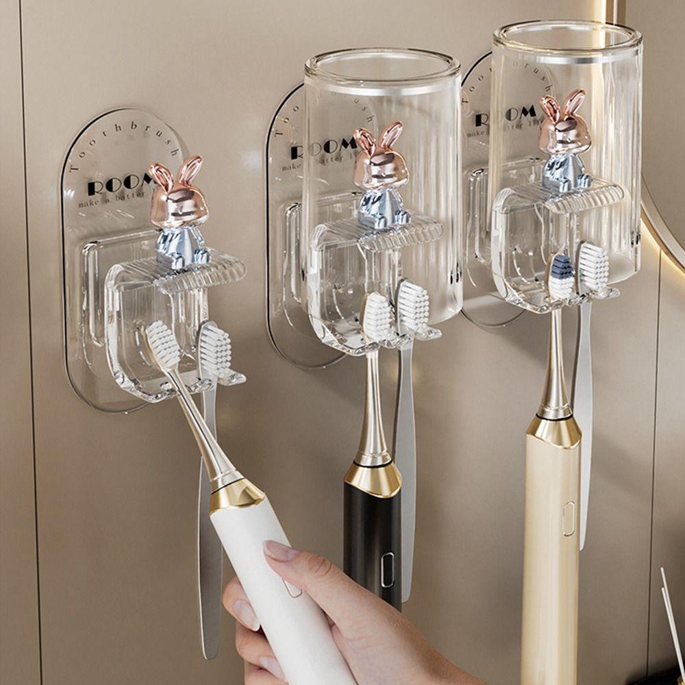 Rabbit Shape Toothbrush Holder with Cup Mouthwash Cup Rack  Bathroom Accessories Gadget
