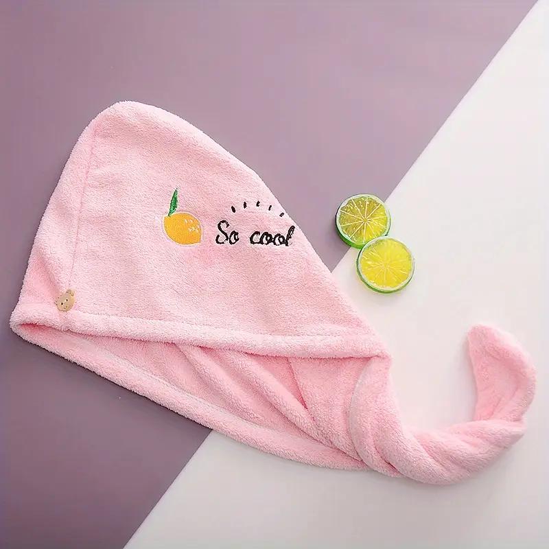 1pc Women'S Super Absorbent Quick-Dry Hair Towel Cap with Cute Cartoon Embroidery Design - Lightweight, Fabric Coral Fleece Perfect for Bathing