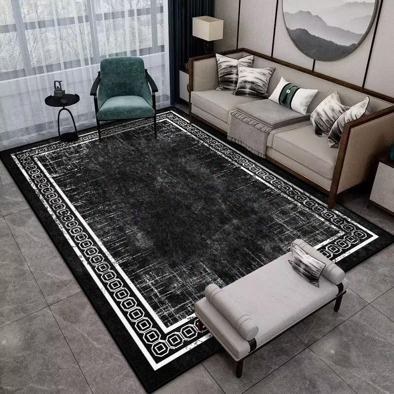 Moderní Jednoduchá Domácí Podložka Měkký Luxusní Koberec do Obývacího Pokoje Protiskluzový Ložnicový Luxusní Dekorace Černý Plošný Koberec Podložka na podlahu