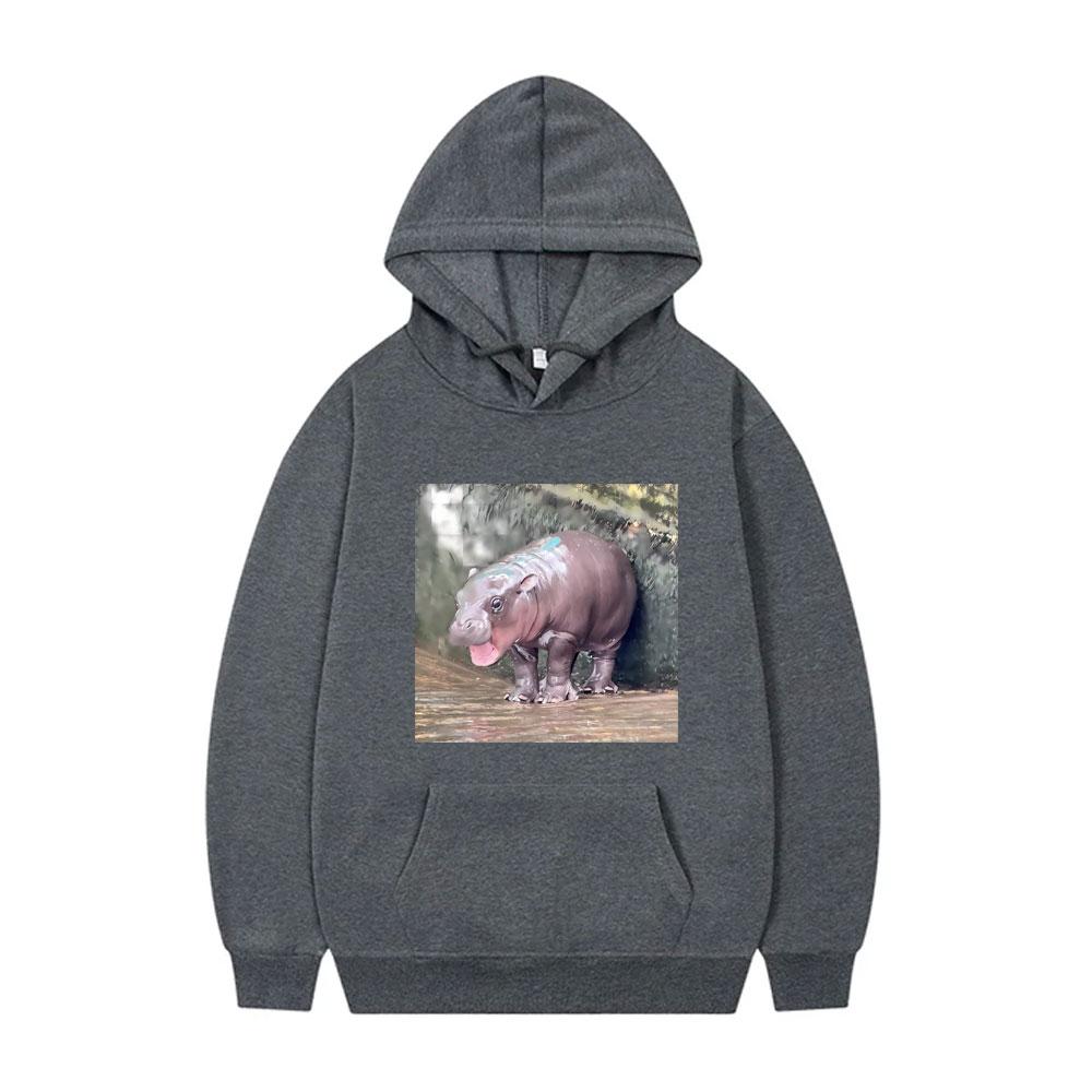 Moo Deng Funny Meme Tshirt Baby Hippo Graphic Hoodie Men Women Casual Hooded Sweatshirt Men's Oversized Fleece Cotton Hoodies