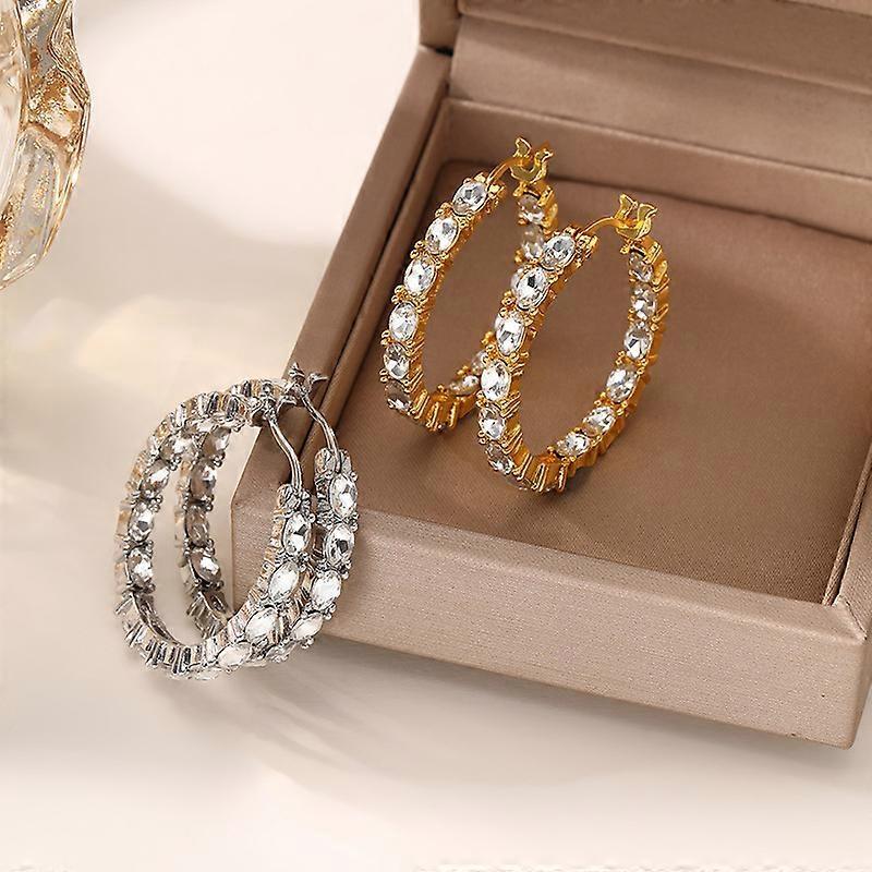 Large Circle Earrings, Women's Sophisticated Minimalist Sparkling Rhinestone Versatile Trendy Earrings