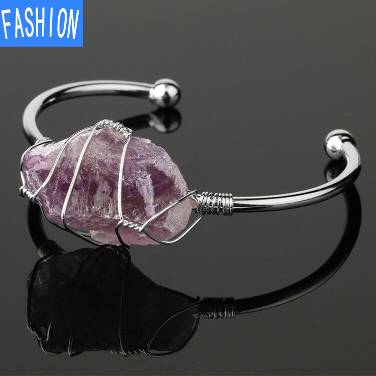 

Натуральный хрустальный браслет, большой нерегулярный браслет с кристаллами, женский ювелирный подарок Amethyst серебряный