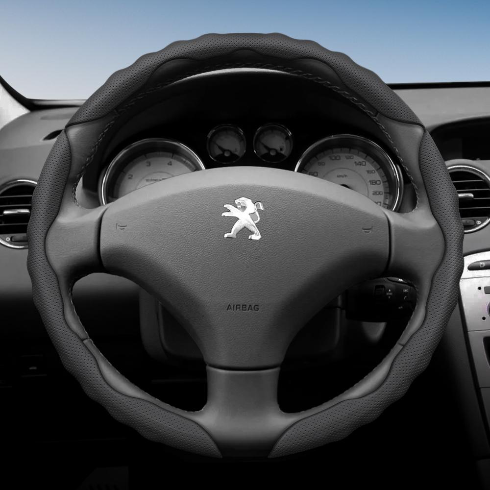 Lenkradbezug für Peugeot, Sportliches Wellendesign, Atmungsaktives Leder, Segmentiert, Rutschfest, Schweißabsorbierend