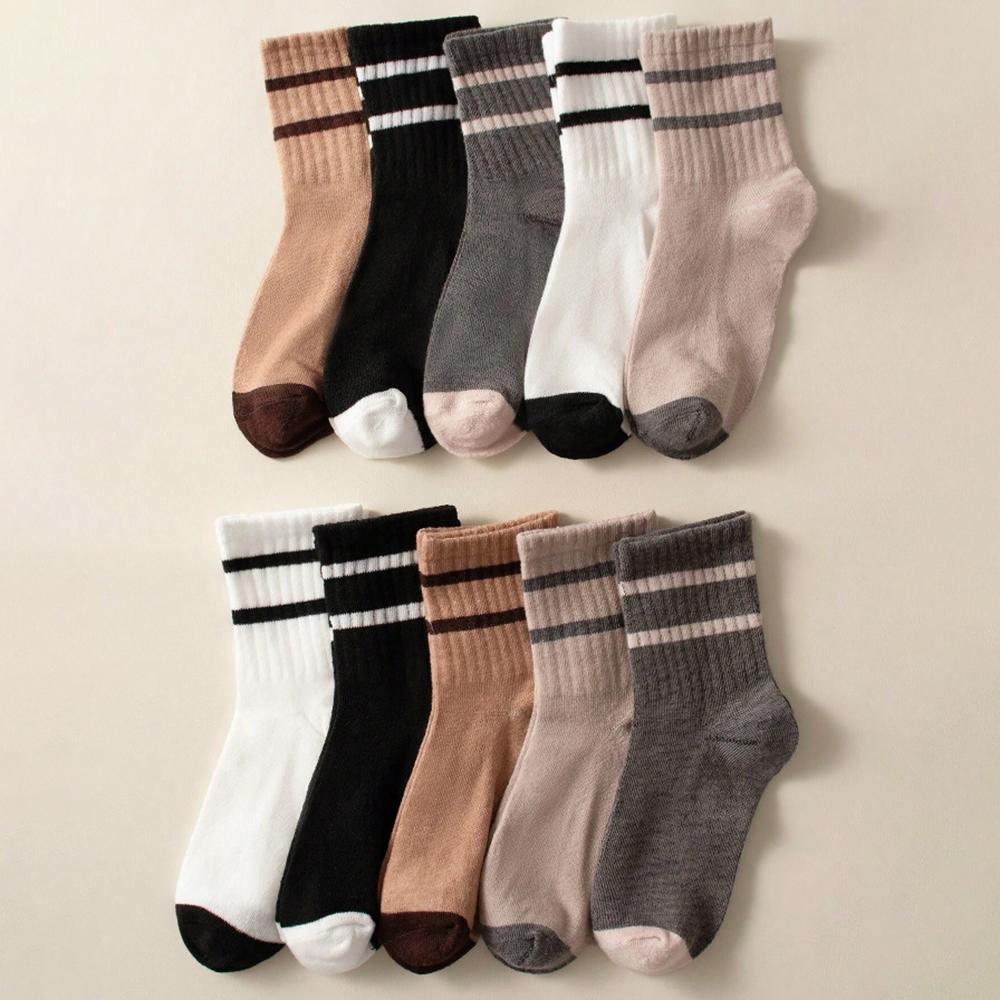 10/20 Pairs Unisex Striped Mid Tube Socks Fashionable Stripes Soft Comfortable Sweat Absorbing Breathable Couples Casual Socks