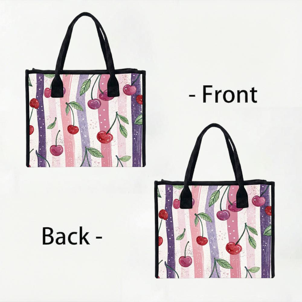 Cherry Print Tote Bag for Women Casual Daily Handbag Large Capacity Reusable Fashion Shopping Shoulder Bag