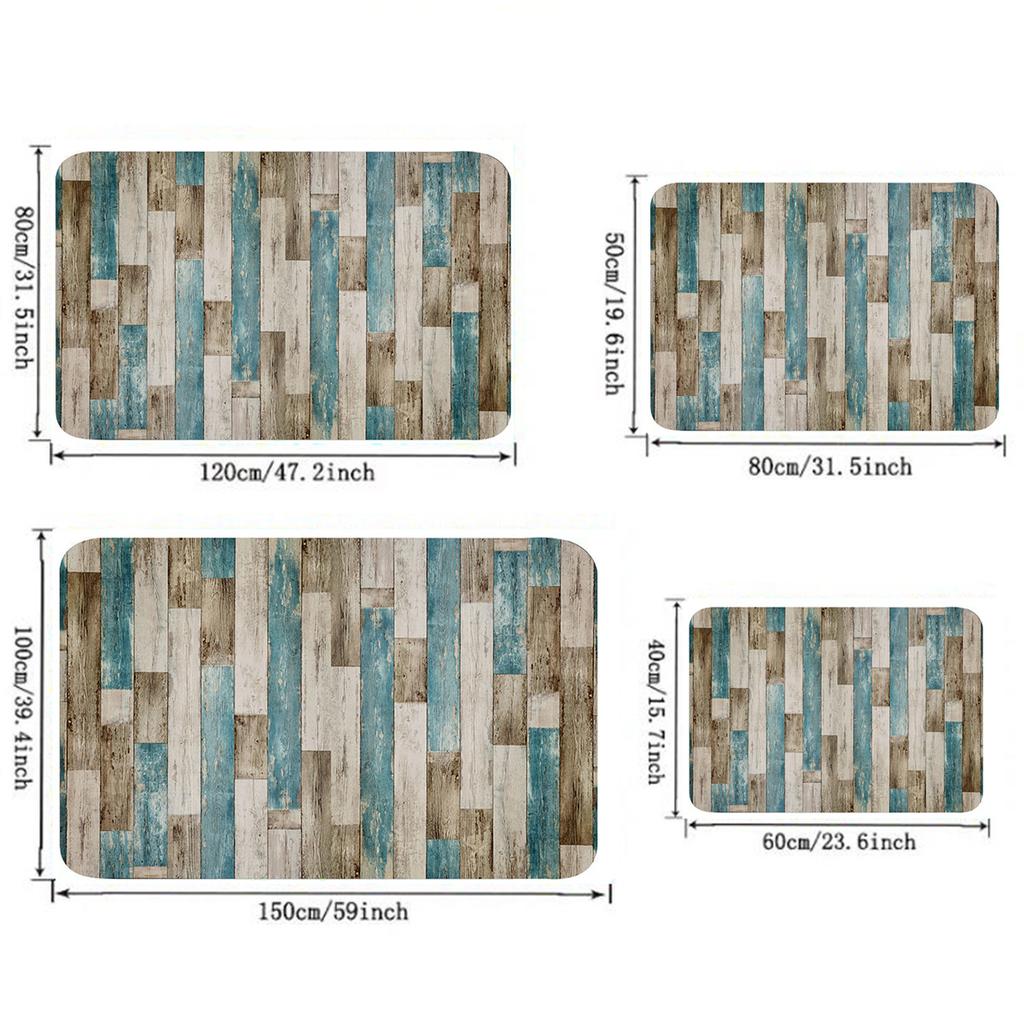 Vintage Wood Pattern Area Rug,Blue Brown Check Design Non-Slip Mat, Machine Washable Polyester Floor Mat for Living Room Kitchen