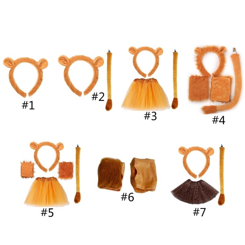 Animal Ears Headband Bowtie Tail Tutu Glove Plush Lion Costume Birthday Party Christmas Halloween Cosplay Costumes Props