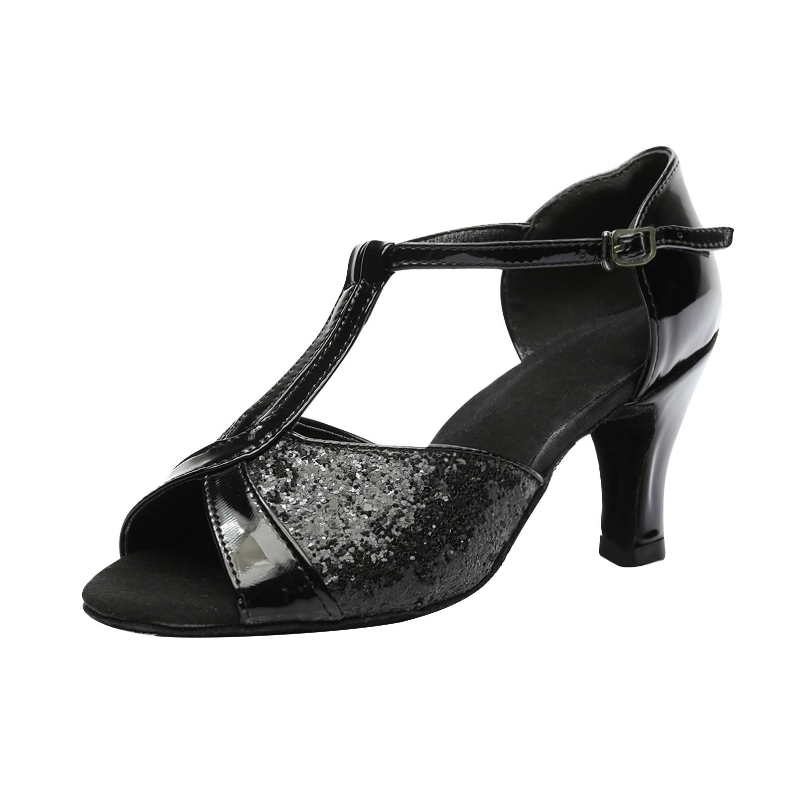 

Женские цветные модные сандалии для бальных танцев, румбы, вальса, выпускного вечера, латиноамериканских танцев 39 чёрный