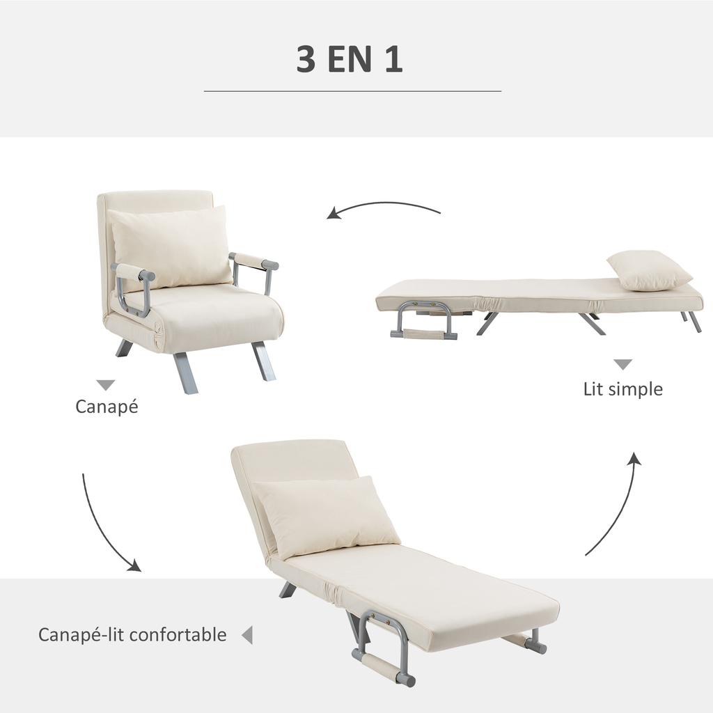 Convertible Armchair/Sofa Bed, 1-Seater, Removable Cover, High, Cushion, Legs, Armrests