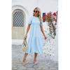 Summer Women's Dress Solid Color Round Neck Patchwork Short Sleeve Dress