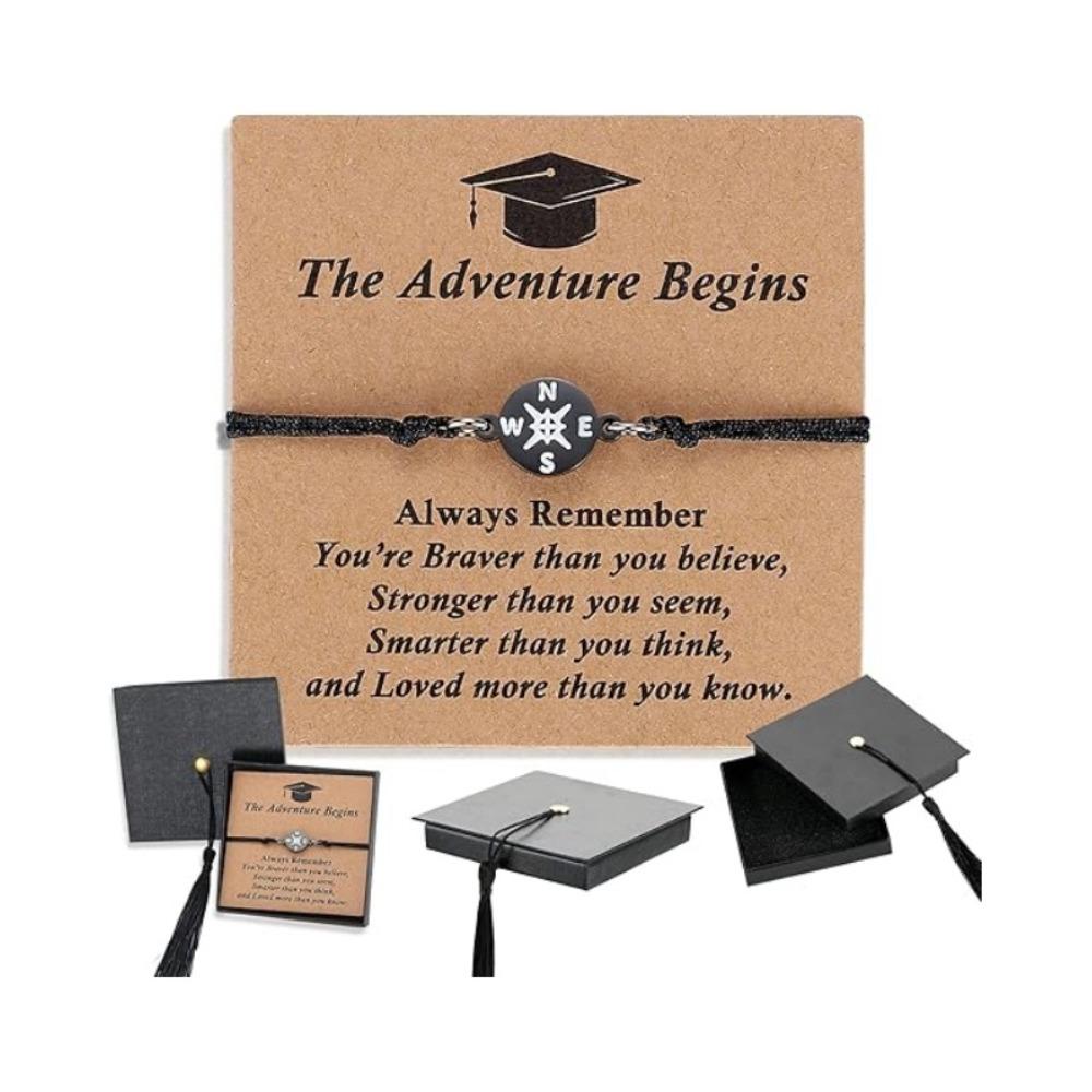 

Meaningful Keepsake Compass Charm Wristband Hand Woven Friendship String Bracelet Grad Gift Style B Black