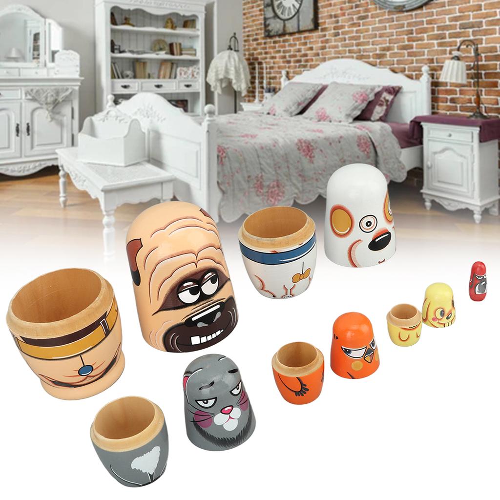 6PCS Dog Nesting Dolls Wooden Decorative Russian Nesting Doll Toy for Kids Christmas Birthday ing Gift
