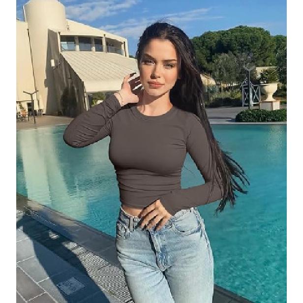 

Осенне-зимняя новая женская рубашка с длинными рукавами и плиссированной круглой горловиной для женского топа XL темно-серого