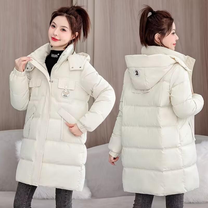 Chaqueta Cálida con Capucha para Mujer, Otoño e Invierno, Tallas Grandes, Engrosada y Acolchada, Longitud Media, Estilo Pan, Cremallera