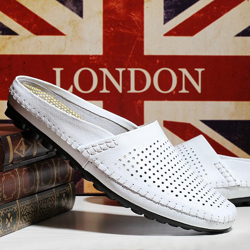 

Genuine Leather Men S Slippers Non-Slip Men Casual Summer Shoes Fashion Half Drag Shoes For Men Breathable Light Male Loafers 38