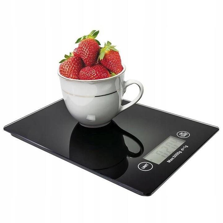 Waga Kuchenna Elektroniczna Czarna Szklana Lcd Cyfrowa Dokładna Płaska 5Kg