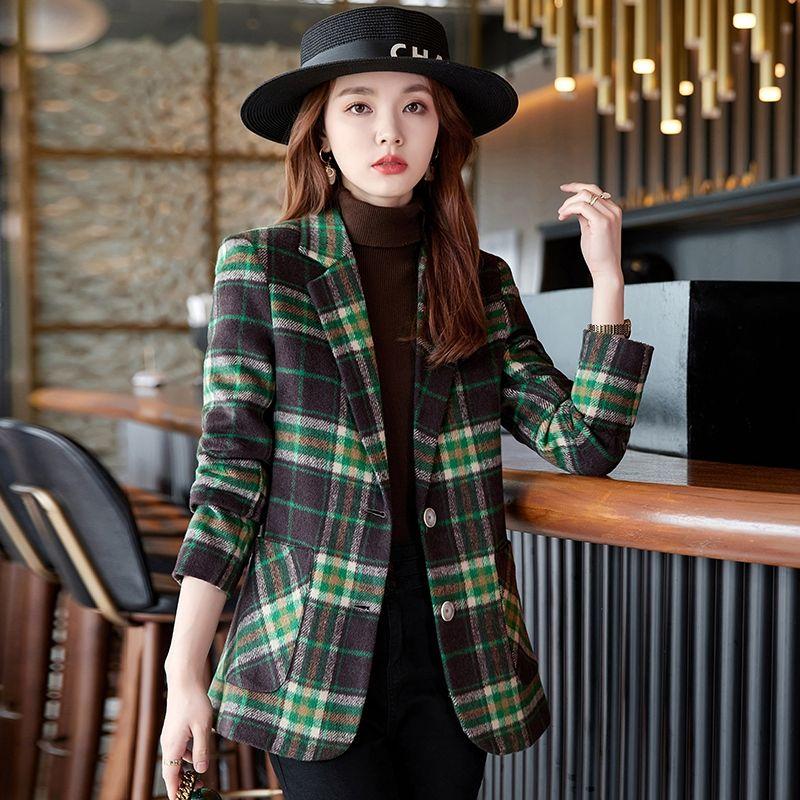 

Plaid Suit Outwear Female Spring & Fall 2025 New Arrival Small Fancy Fashion Woolen Suit Tops Winter Thick Green Pair Suit L
