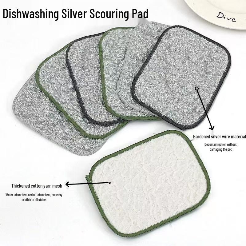 Panno da cucina doppio strato antiaderente color argento: Spugnetta in Filato di Cotone Assorbente e Ispessito per Lavare Piatti e Pentole
