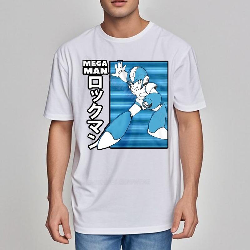 Top Tees Oneck Casual Tee Mega Man Blue Robot Design Brand Comfort Tshirt New Arrived Workout Tshirt Comfortable