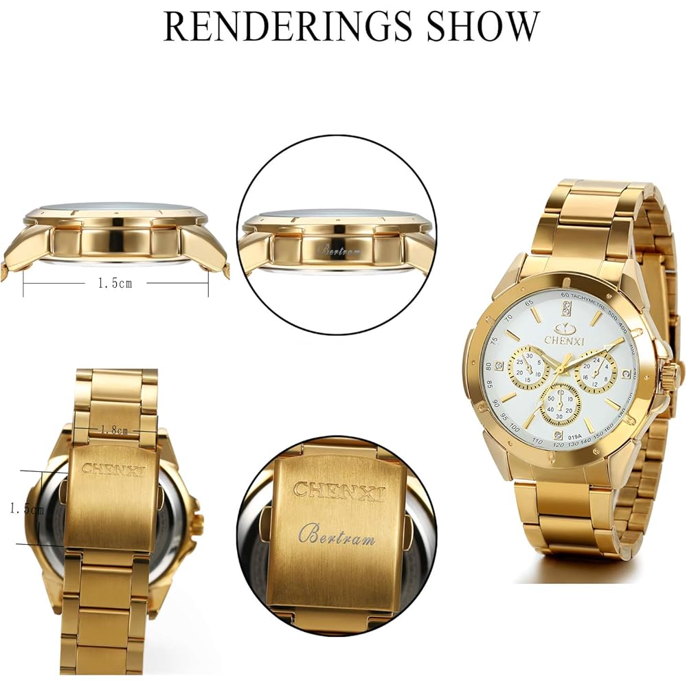 JewelryWe Men's Analog Watch Gold Stainless Steel Band White Casual Business Timepiece