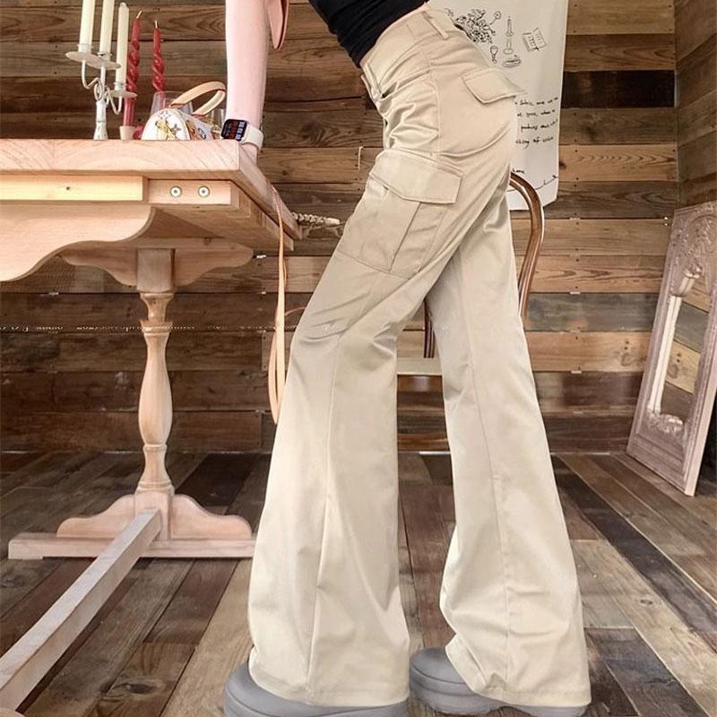 Style American Bootcut Pants Female Clothing Retro Autumn Winter High Waist Button Hotsweet Stylish Multi-Pocket Trousers