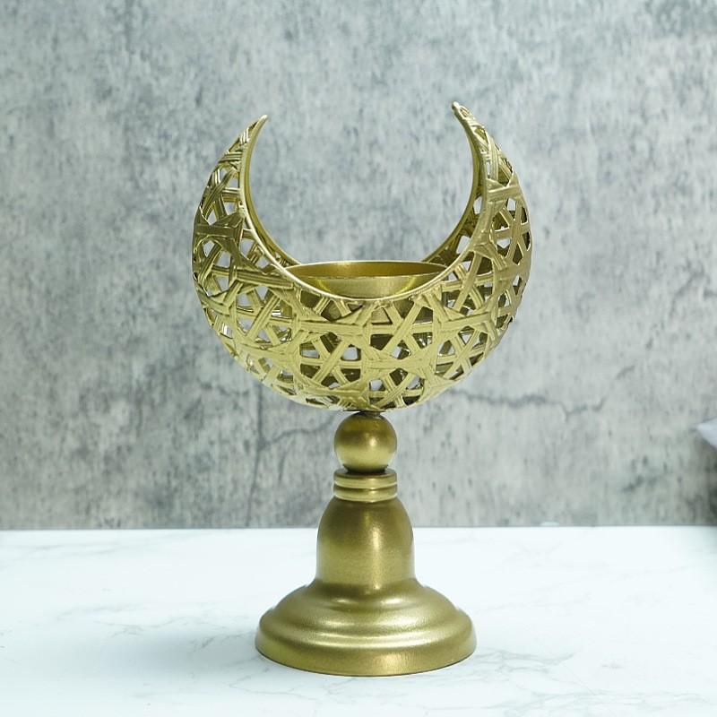 Middle Eastern Golden Moon Candle Holder Hollow Iron Scented Candle Stand, Arabic Night Decor Ramadan Eid Home Gift