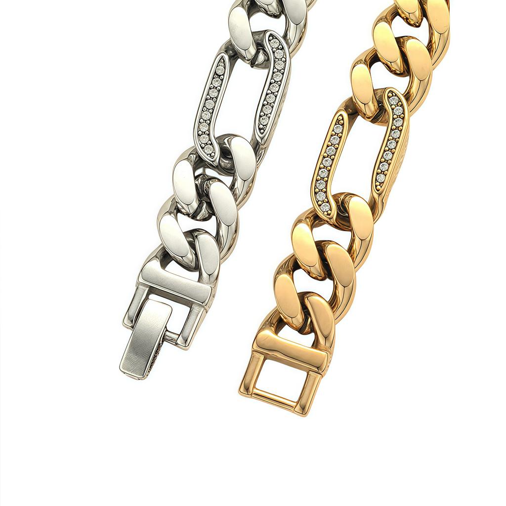 18K Gold Plated Iced Out Cuban Link Bracelet for Men Stainless Steel Hip Hop Luxury Party Fashion Jewelry