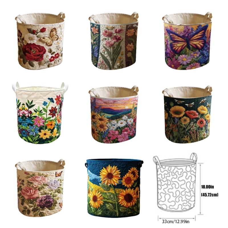 Stylish Quilted Foldable Laundry Hamper With Bohemians Floral Design And Sturdy Handles Handheld Washing Organizers Bag