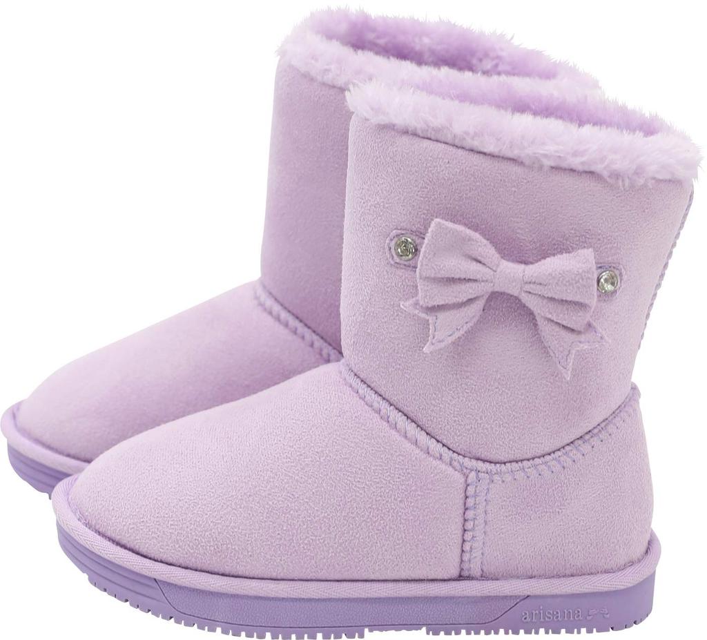 Waterproof Sheepskin Boots with LL [Arisana] Kids' Ribbons, Girls' Children's Shoes, Lavender,