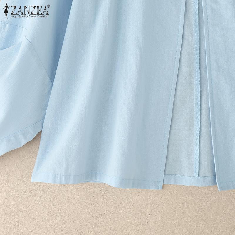 ZANZEA Women Casual Round Neck 3/4 Sleeve Loose Cardigan Summer Blouse