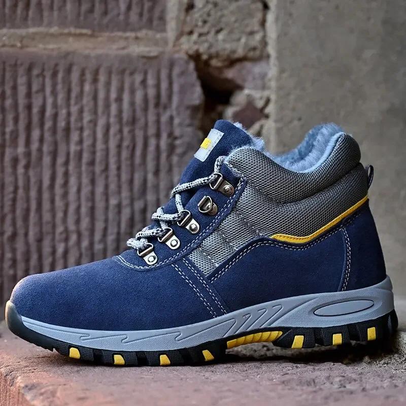 Winter Warm Men's Safety Boots Blue High-end Fashion Anti Puncture Protection Toe Work Boots Protective Shoes Indestructible