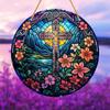 Yafuidil Acrylic Hanging - 1Pcs Wreath Cross Theme Round Stained Acrylic Hanging Ornament Window Hanging for Indoor Outdoor Decor, Garden Decoration