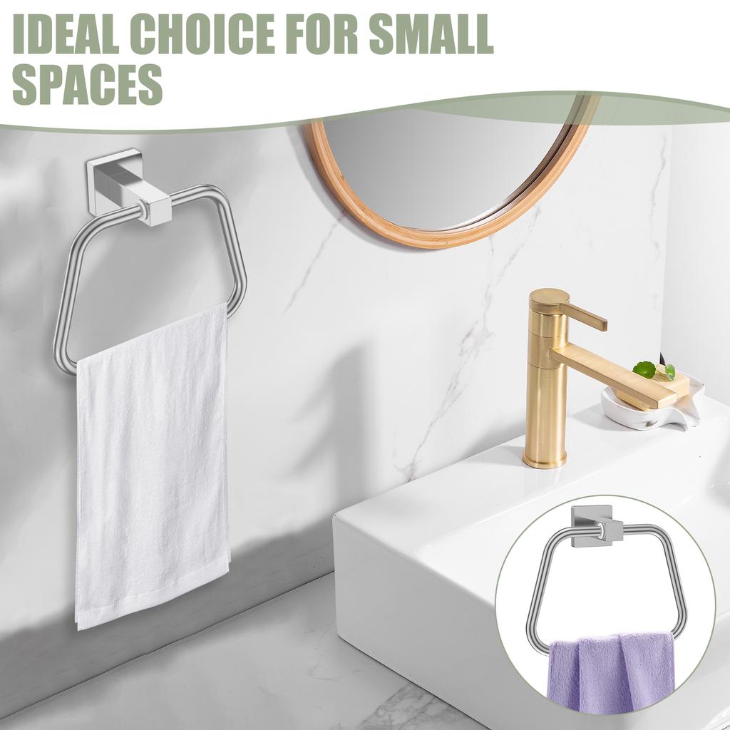 Stainless Steel Towel Holder Bathroom Wall Towel Hanger Ring Moisture Proof Minimalist Design Shower Storage Rack
