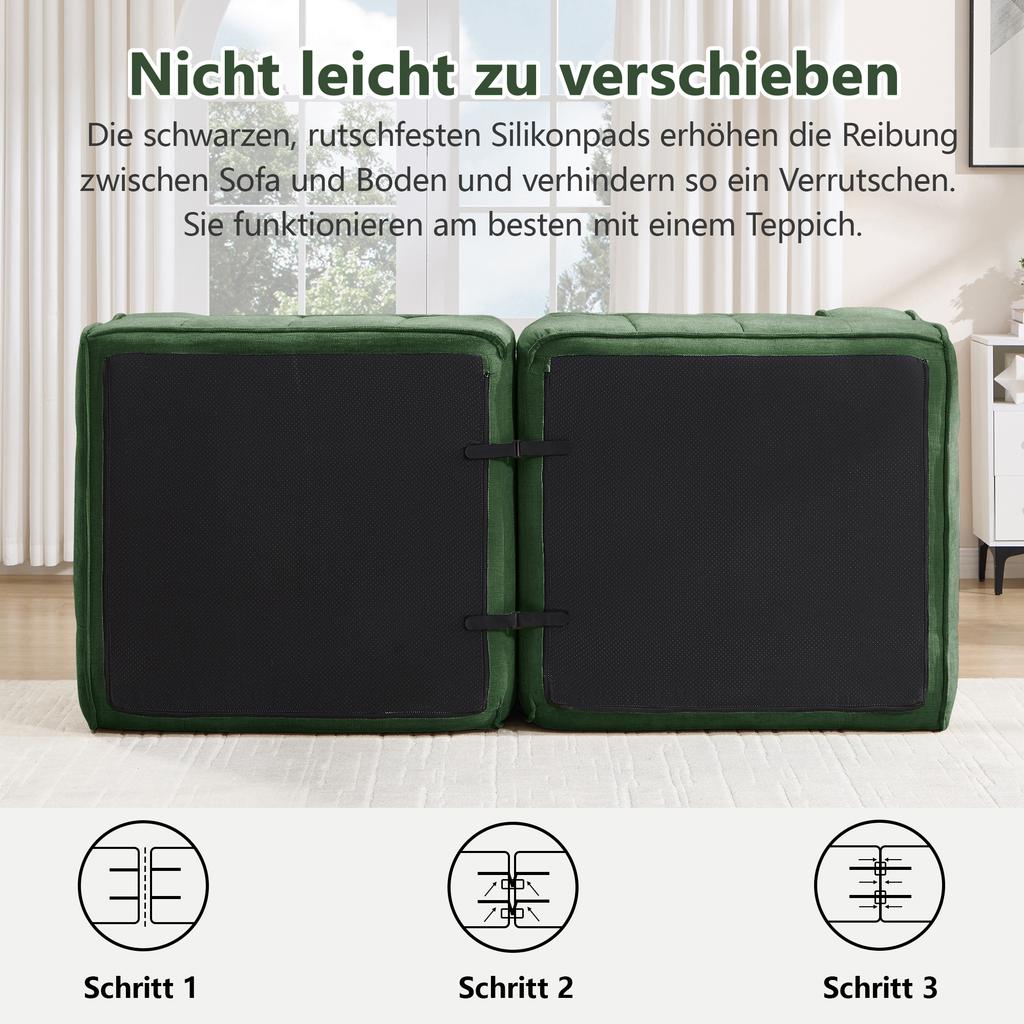 4-seater U-shaped sofa without frame with 2 ottomans, 32D high-density foam, fabric cover, non-slip, for living room, no assembly required, Green.