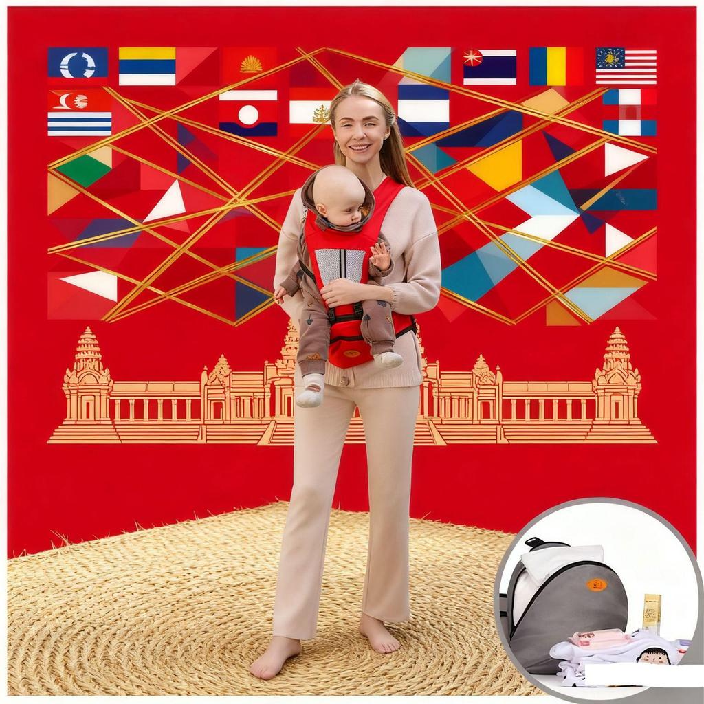 Four Seasons Double Shoulder Breathable Baby Carrier with Waist Stool