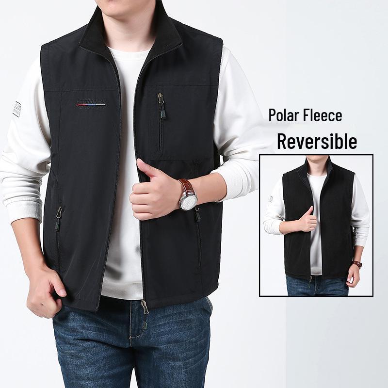 Men's Double-Sided Plush Thickened Vest, Stand-Up Collar for Outdoor, Custom Logo.