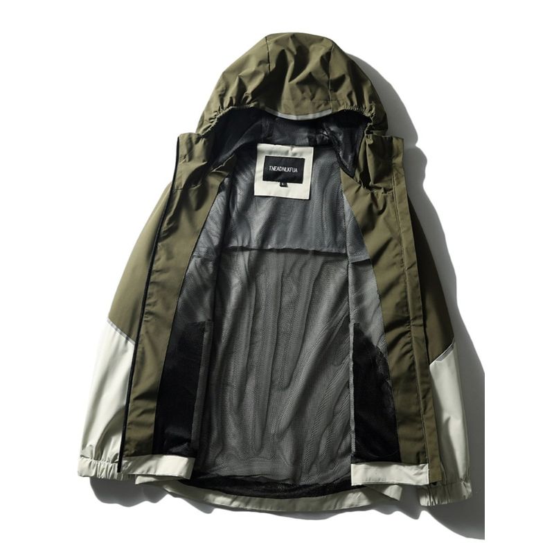 Color-Blocked Windbreaker Jacket for Men, Spring and Autumn Windproof and Waterproof Functional Sports Hooded Windbreaker, Foreign Trade Men's Jacket