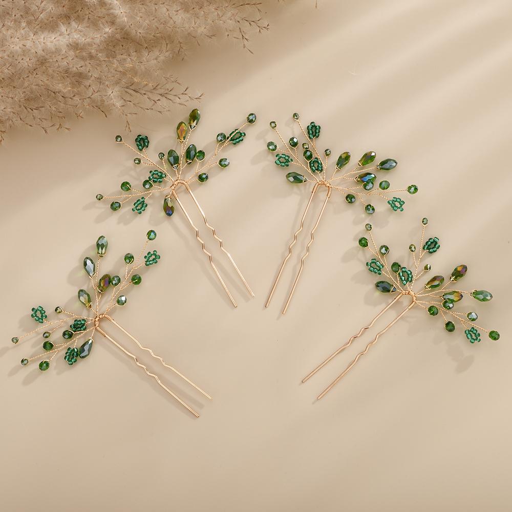 Black Wedding Head Jewelry Pink Hairpins Crystal Headwear Red Women Bridal Hair Accessories Blue Bridesmaids Headpieces 4PCS