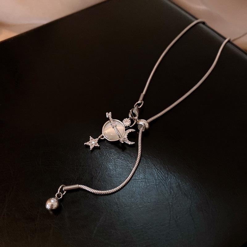 Cold wind long zircon star moon adjustable necklace personalized sweater chain Korean necklace