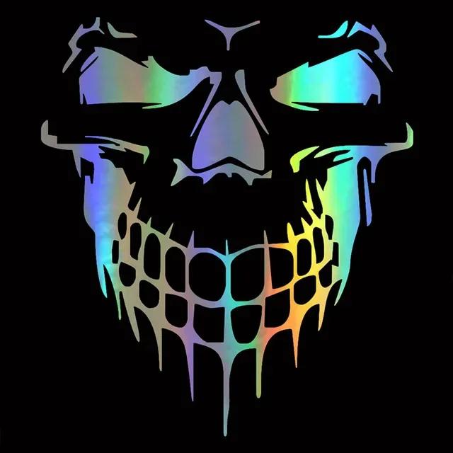 1 Stück Totenkopf Kopf Autoaufkleber und Abziehbilder Reflektierendes Vinyl Auto Styling Motorhaube Tür Fenster Auto