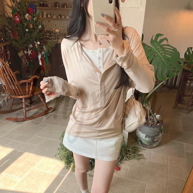 

Tencel Loose-Fit Two-Piece Base Shirt for Women - Korean Autumn/Winter Lazy Style Top Extra Large легкие хаки