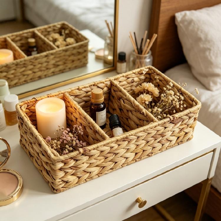 Practical Divided Straw Basket For Efficient Home Organization And Space Saving