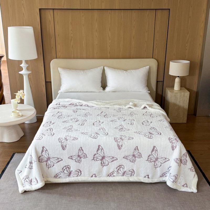 New double-layer cationic jacquard butterfly-dyed multi-functional blanket Tafu wool lamb wool blanket