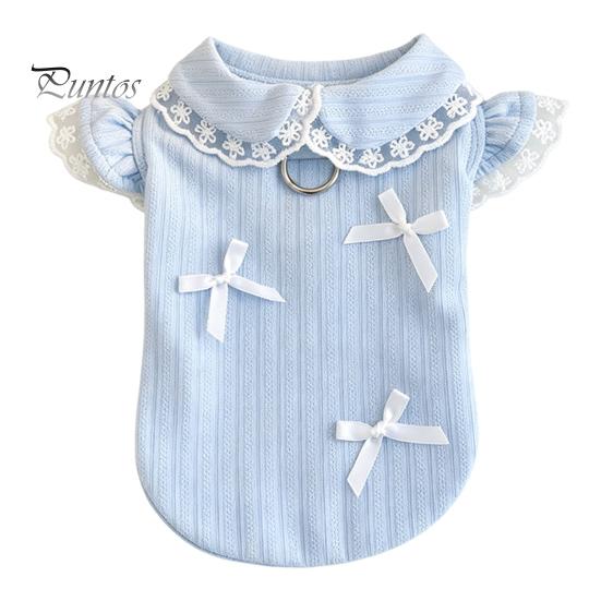 No Harness Needed Dog Wear Cute Girl T-Shirt, Sweet Lace Trim Pet Shirt with Bowknots, Collar Short Flying Sleeves, Summer Female Outfit for