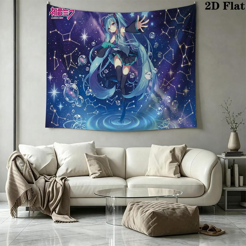 Anime Miku Wall Tapestry Aesthetic Wall Hanging Printed Fabric Blanket Decorative Tapestries for Bedroom Living Room Home Decor