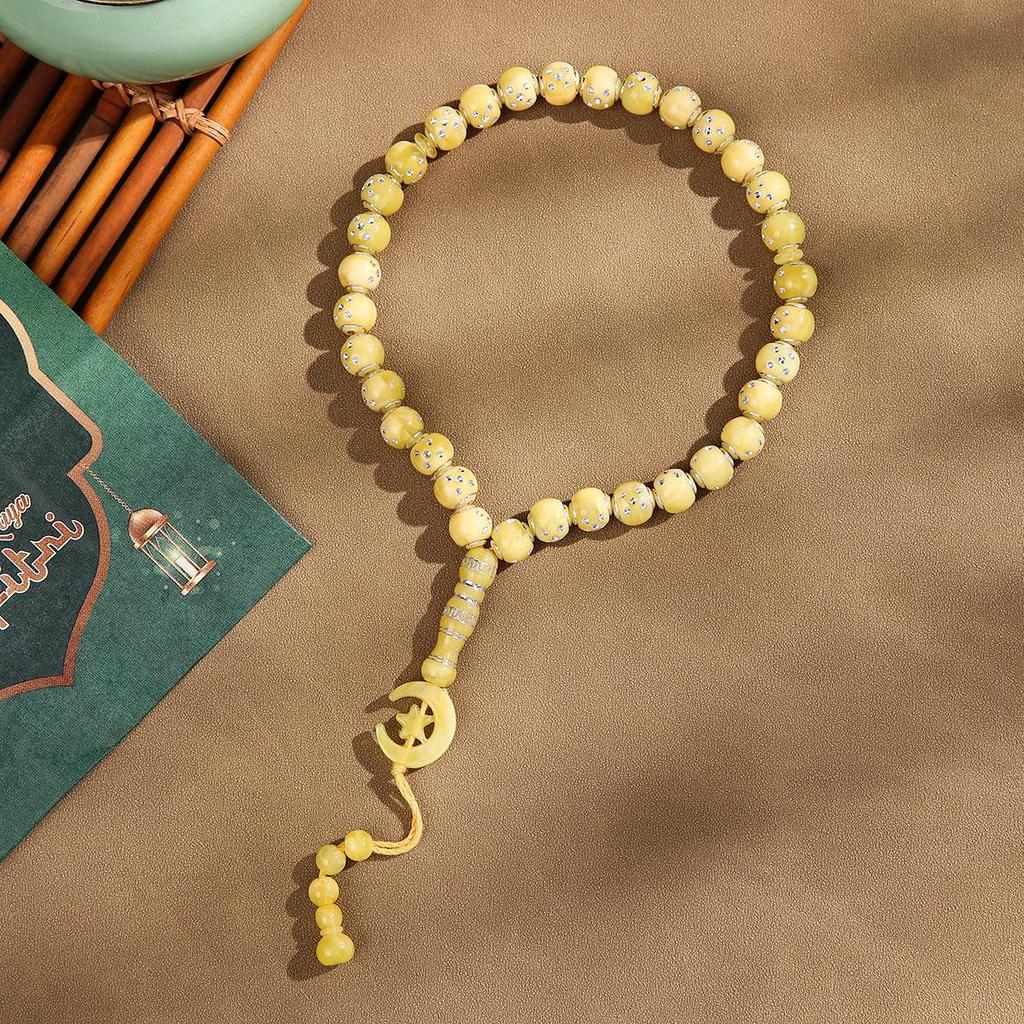 Hui Muslim Prayer Tasbih: 33 Handmade Imitation Amber Beads for Zikr and Jewelry.