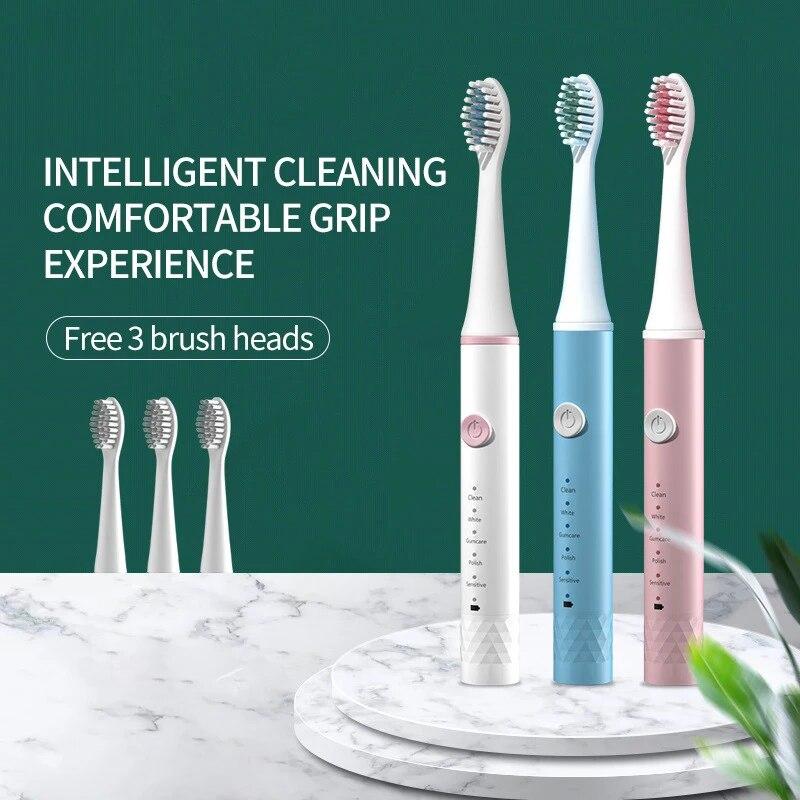 

Электрическая зубная щетка Sonic, бытовая перезаряжаемая ультразвуковая ультразвуковая щетка для взрослых Ipx7, водонепроницаемая замена, набор из 3 насадок для отбеливания зубов