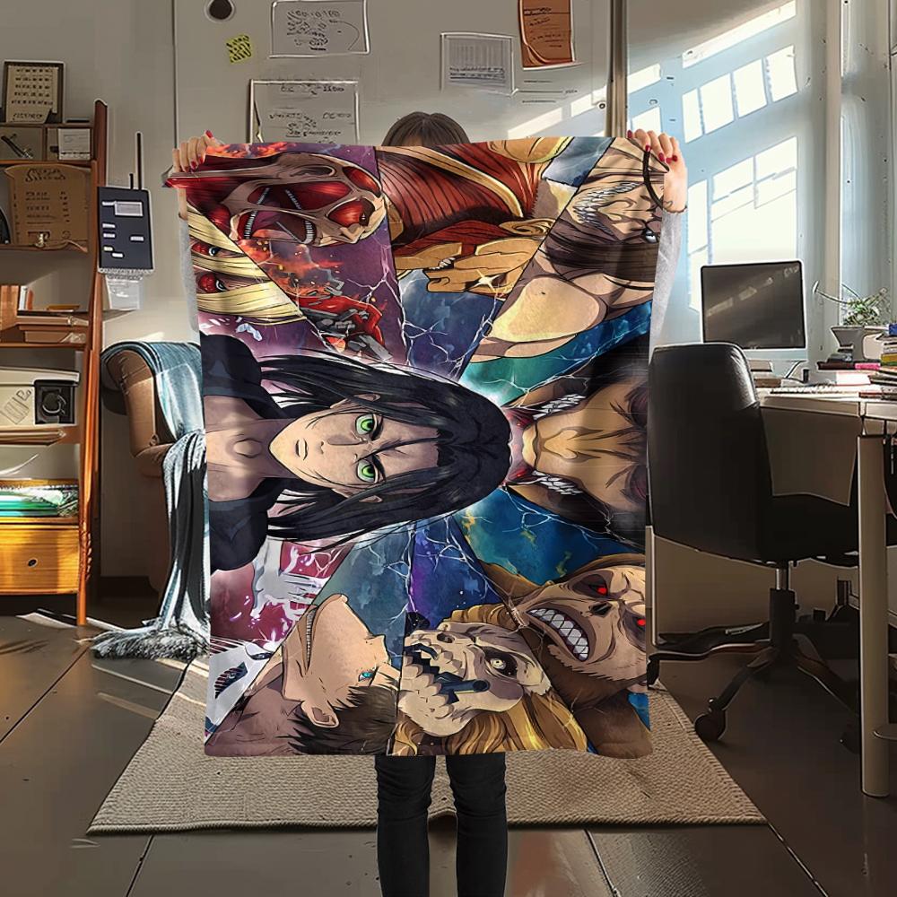 1PC Attack On Titan Print Flannel Blanket, High Quality All Seasons, Home Decor, Warmth and Comfort, Perfect for Christmas Gifts