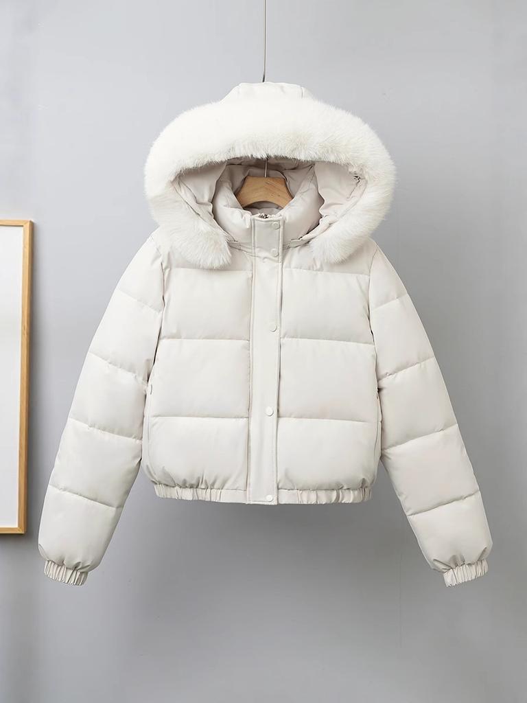 Europe, America and the United States winter new women's fashion short down cotton-padded jacket hooded big fur collar student cotton-padded jacket
