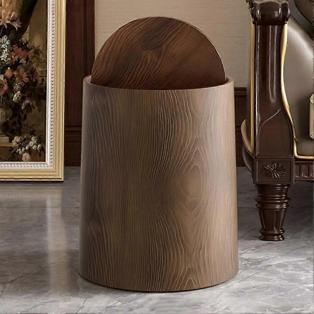 Multi-scene Imitation Wood Grain Trash Can Vintage Garden Trash Can with Lid for Home Office Vintage Decorative Storage 